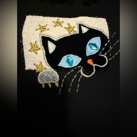 Rare Vintage Berek Black and White Checkered Cat Sweater Size Large - Picture 9 of 9